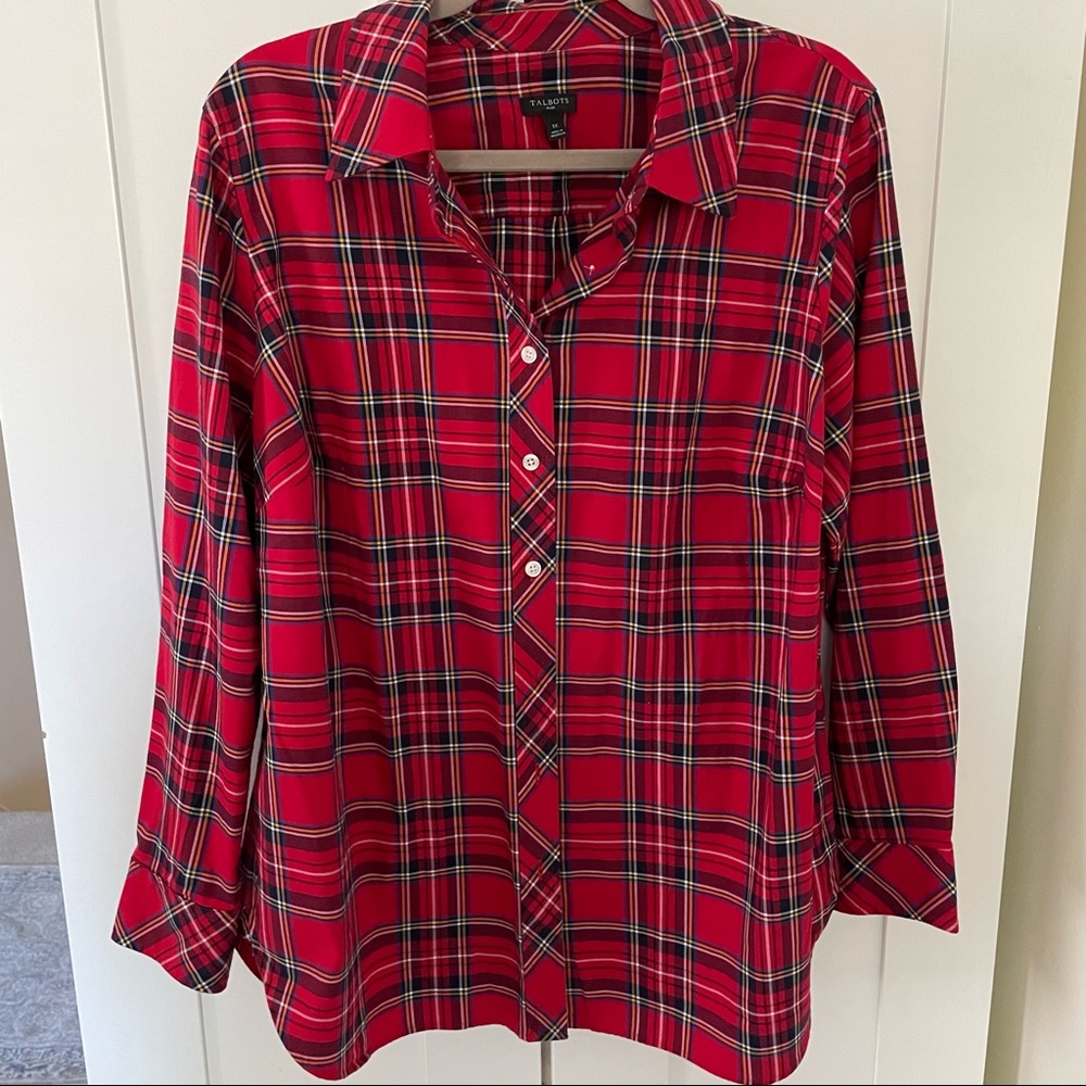 Talbots cotton blouse plaid size 1X